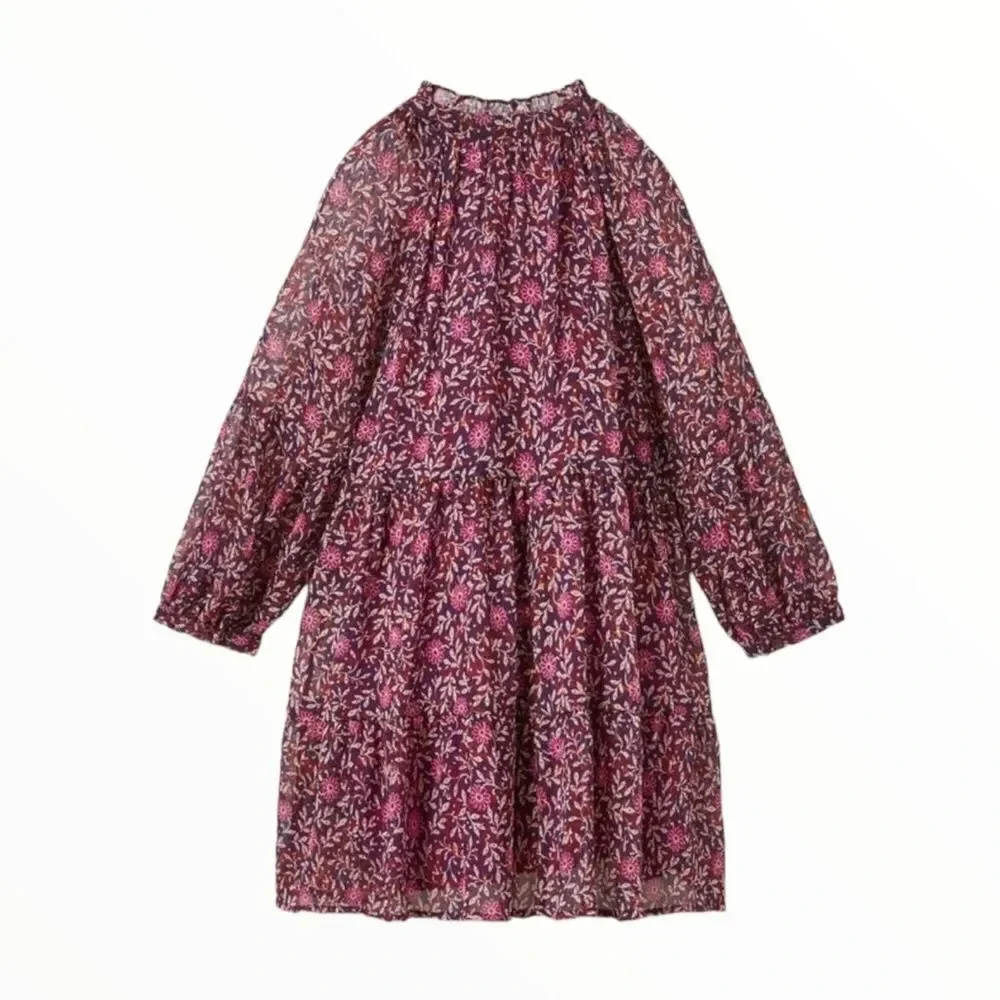 Zara Kids Purple Floral Rhinestone Dress Sizes 6 8 9 NWT Long Sleeve Girls Dress